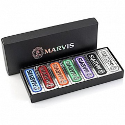 MARVIS Набор Зубных паст: Классическая насыщенная мята, Белоснежная мята, Свежая мята, Мята и Имбирь, Лакрица Амарелли, Жасмин и Мята, Корица и Мята, 25млх7шт. (коробка)