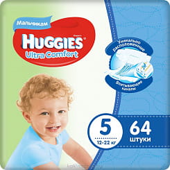 Huggies Ultra Comfort Boy Детские одноразовые подгузники (5) (12-22кг)*64 шт