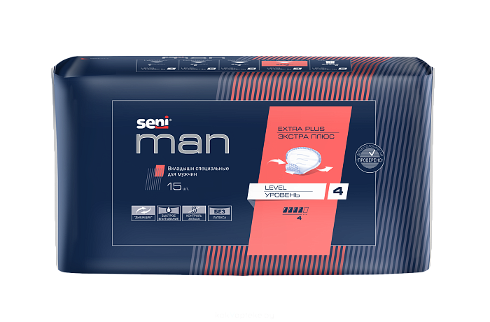 SENI MAN вкладыши специальные для мужчин EXTRA PLUS LEVEL 4 (экстра плюс уровень 4) 15 шт