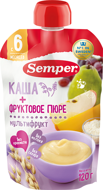 Semper фруктово-зерновое пюре "Мультифруктовое пюре с кашей"120г для дет. пит. с 6 мес