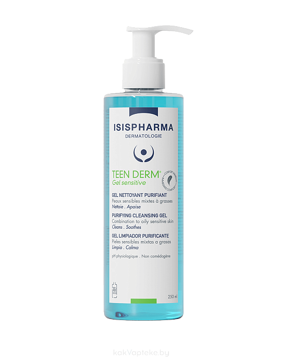 ISISPHARMA TEEN DERM Gel sensitive (Тин дерм сенситив) Гель очищающий д/умывания чувст. комбин. и жирн. кожи, 250 мл