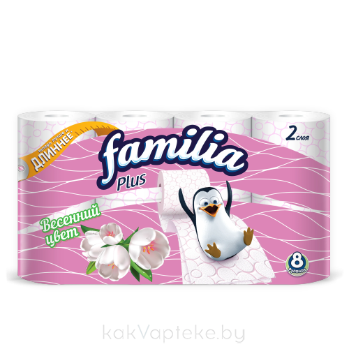 FAMILIA PLUS бумага туалетная белая двухслойная Весенний Цвет 8шт