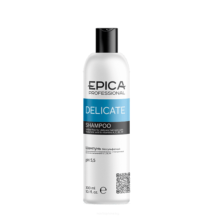 EPICA Professional Бессульфатный шампунь для деликатного очищения волос с гиалуроновой кислотой и витаминами А, С, В5, РР "Delicate", 300 мл