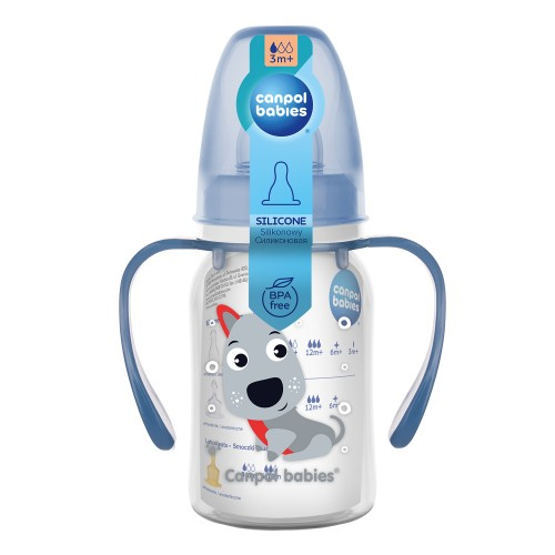 Canpol babies Бутылочка для кормления пластик. (силик.соска) "Cute Animals" 3+, с ручк.,120 мл, арт.11/823