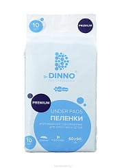 Dr.DINNO Premium Пеленки впитывающие одноразовые для взрослых и детей (60х60 см) 10 шт