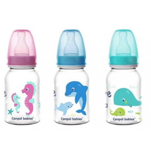 Canpol babies Бутылочка для кормления пластиковая (Love&Sea 0+/силиконовая  соска), 120 мл, 59/300