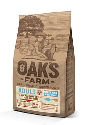 OAK'S FARM Полноценный беззерновой корм для взрослых кошек White Fish/ Белая рыба.  18кг