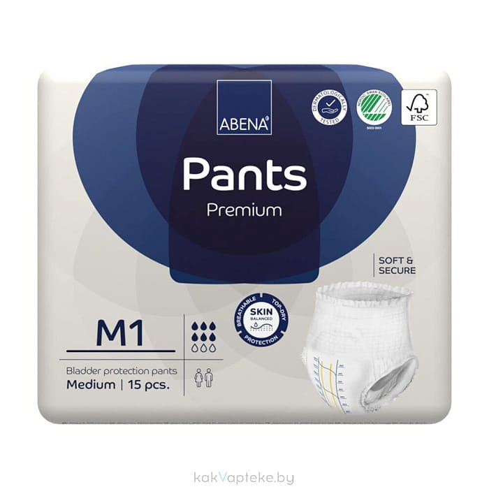 Abena Pants Premium Подгузники-трусики для взрослых M1 (Medium), 15 шт