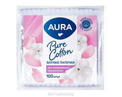 AURA Ватные палочки (п/э пакет) , 100 шт