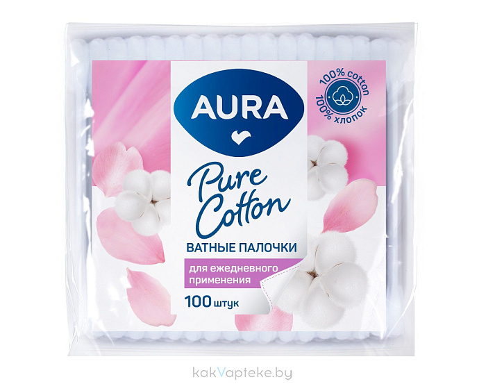 AURA Ватные палочки (п/э пакет) , 100 шт