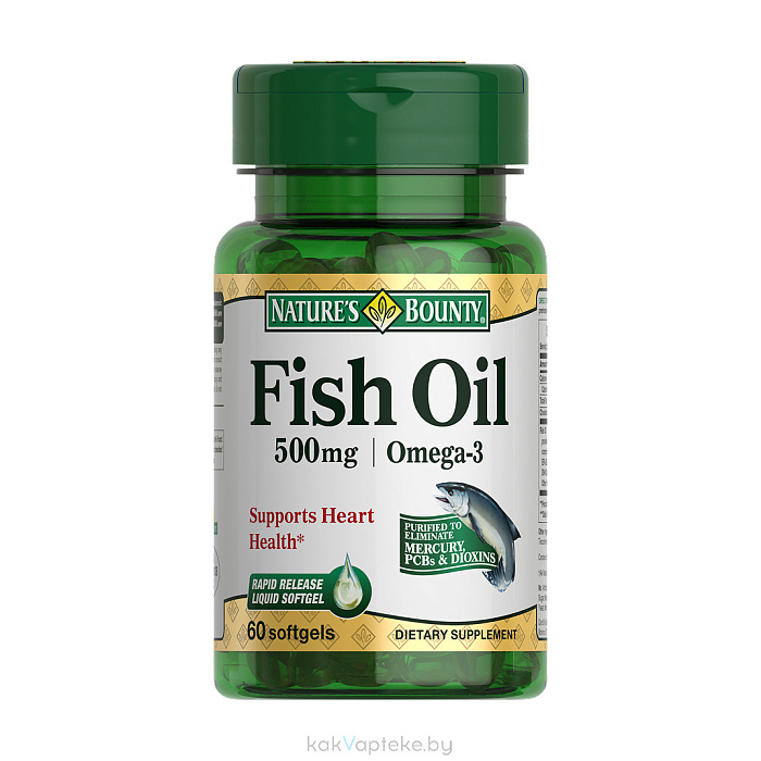 Nature's Bounty Рыбий жир 500 мг Омега-3, БАД капсулы №60
