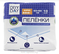 DRY DAY Пеленки гигиенические одноразовые впитывающие Super 60x90, 10шт