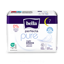 BELLA PERFECTA pure Ультратонкие женские гигиенические впитывающие прокладки night (БЕЛЛА ПЕРФЕКТА пьюр найт) 7 шт