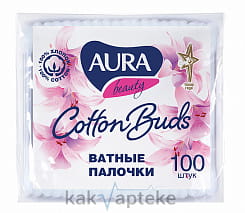 AURA beauty Ватные палочки (п/э пакет) , 100 шт