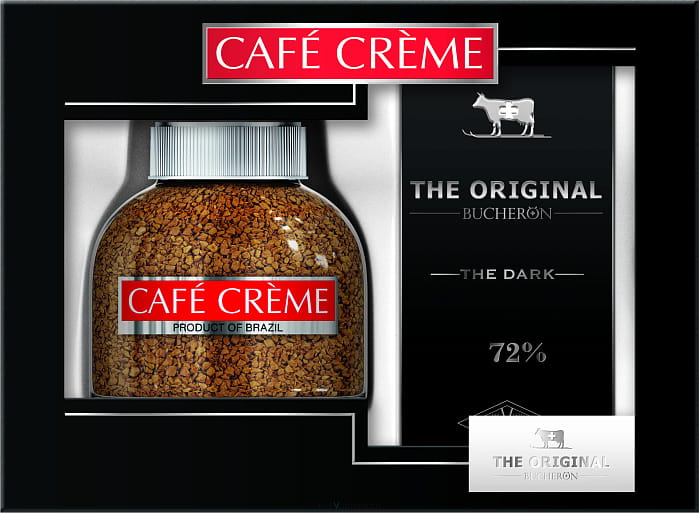 Набор: Кофе растворимый сублимированный "CAFE CREME" 90г + BUCHERON THE ORIGINAL Горький шоколад 90г