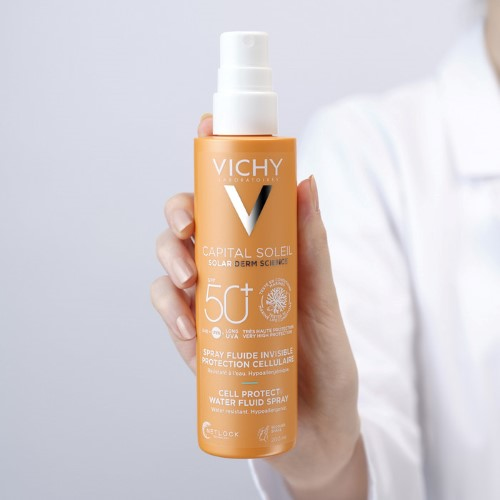 VICHY Capital Soleil Спрей-флюид солнцезащитный легкий Cell Protect SPF50+, 200 мл