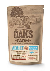 OAK'S FARM Полноценный беззерновой корм для взрослых кошек White Fish/ Белая рыба.400гр