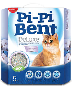 Pi-Pi-Bent Наполнитель для кошачьего туалета Deluxe Clean Cotton, бентонит, 5 кг