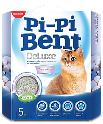 Pi-Pi-Bent Наполнитель для кошачьего туалета Deluxe Clean Cotton, бентонит, 5 кг