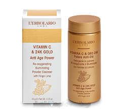 L'Erbolario ВИТАМИН С И 24-К ЗОЛОТО Антивозрастная очищающая пудра, наполняющая кожу кислородом, с эффектом сияния 35 г