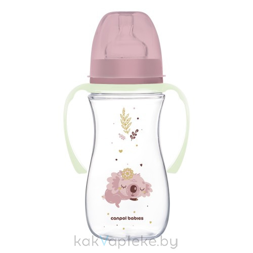 Canpol babies Бутылочка для кормлен.пластик.(12м+/силик.соска, светящ.ручки) 300 мл, арт. 35/238_pin