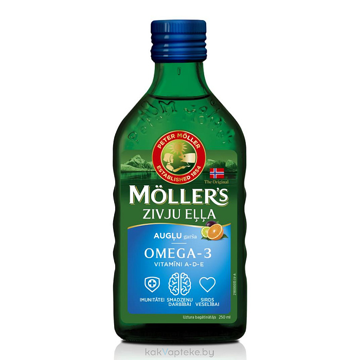 Мёллер Омега-3 рыбий жир c фруктовым вкусом, БАД жидкость во флаконе 250 мл
