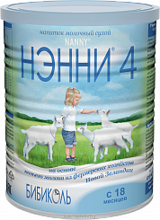 НЭННИ 4 сухой быстрорастворимый молочный напиток на основе козьего молока для детей старше 18 месяцев, банка 800 гр.