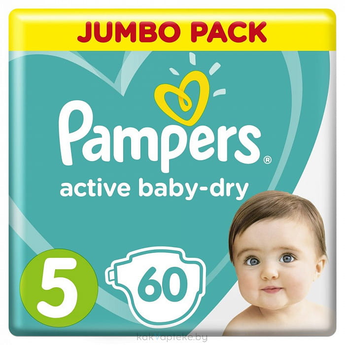 PAMPERS Active Baby-Dry Детские одноразовые подгузники Junior, 60шт