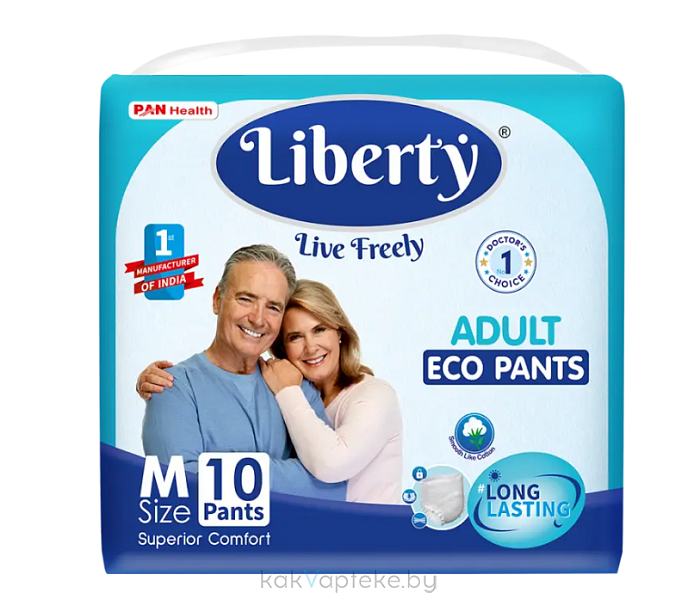 Liberty Одноразовые взрослые подгузники (трусики) Eco Medium (M) (объем талии 61-115 см), 10 шт