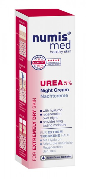 Numis med Крем ночной увлажняющий для лица с 5% мочевиной и гиалуроновой кислотой для очень сухой кожи, 50 мл