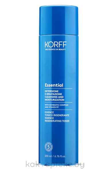 KORFF Очищающая и увлажняющая эссенция-тонер для восстановления кожи лица Essential CLEANSING AND MOISTURIZATION ESSENCE REGENERATING TONER, 200 мл