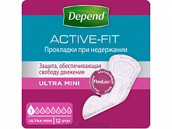 Depend Прокладки Active Fit Ultra Mini (Депенд Эктив Фит Ультра Мини) для женщин (при недержании), 12 шт