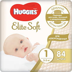 Huggies Elite Soft Детские одноразовые подгузники (1) (3-5 кг) 84 шт