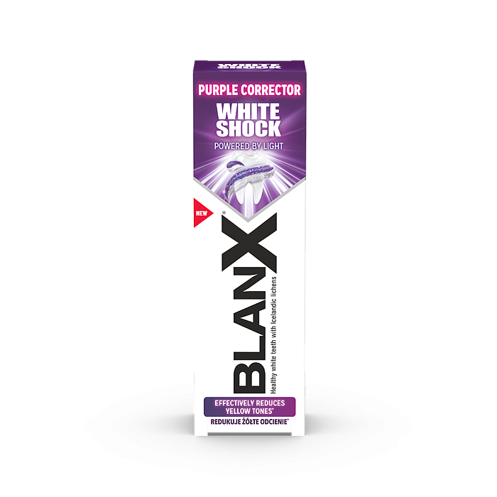 Blanx White Зубная паста Бланкс Вайт Шок отбеливающая  с фиолетовым  корректором цвета 75 мл /Blanx White Shock Purple Corrector toothpaste
