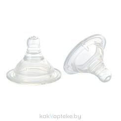 ПОМА Соска молочная силиконовая (для бутылочек с широким горлом медленный поток) 0+, арт. 2111, 2 шт