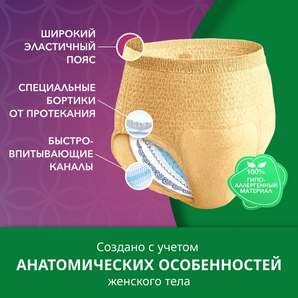 Depend  Впитывающее белье (трусы-подгузники) для Женщин L/XL *9шт