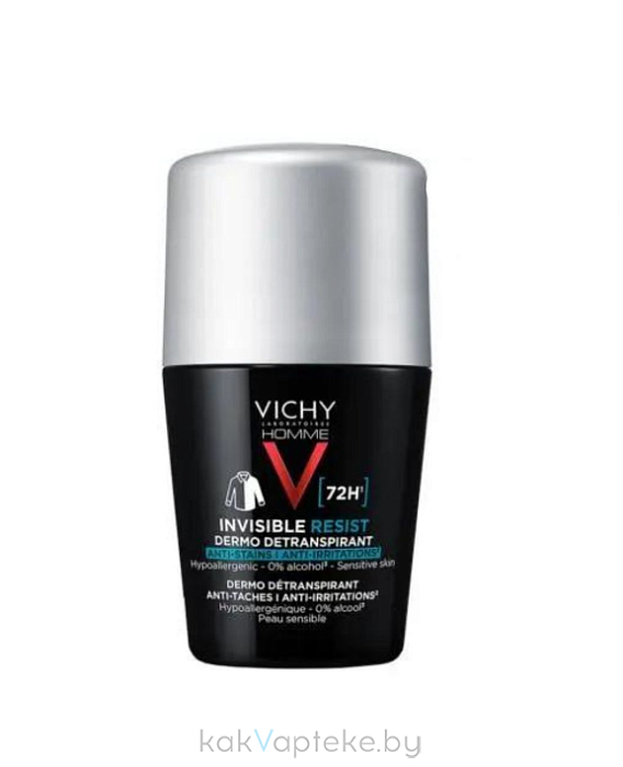 VICHY HOMME INVISIBLE Дезодорант-антиперспирант шариковый, 50 мл