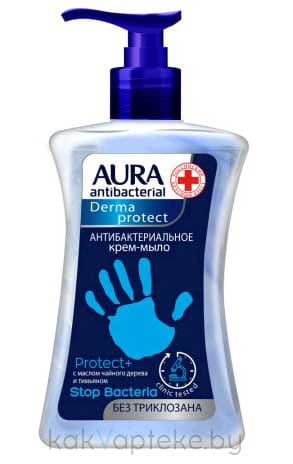 AURA antibacterial Derma protect Жидкое антибактериальное крем-мыло Protect+, 250 мл
