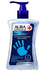 AURA antibacterial Derma protect Жидкое антибактериальное крем-мыло Protect+, 250 мл