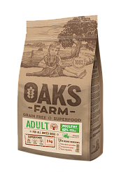 OAK'S FARM Полноценный беззерновой корм для взрослых собак всех пород Poultry/Домашняя птица 2кг