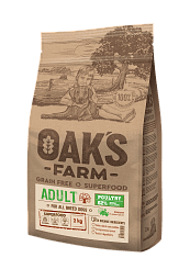 OAK'S FARM Полноценный беззерновой корм для взрослых собак всех пород Poultry/Домашняя птица 2кг