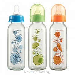 ПОМА Бутылочка стеклянная с силиконовой соской (быстрый поток) 6+, артикул 910, 260 мл, 1 шт