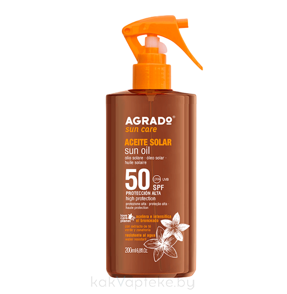 AGRADO Солнцезащитное масло для загара SPF50 / Sun Oil SPF 50, 200 мл
