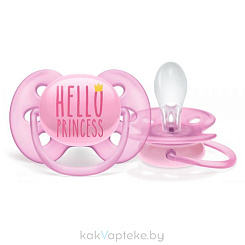 AVENT Соска-пустышка силиконовая ортодонтическая с щитком-нагубником и кольцом-держателем из полипропилена, с футляром из полипропилена (Ultra Soft декор) 6-18 мес. для девочек (уп.1
шт) SCF 529/01