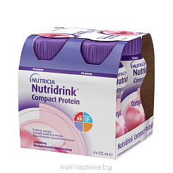 Нутридринк Компакт Протеин со вкусом клубники - Специализированный пищевой продукт диетического лечебного питания, жидкая готовая к употреблению, высокобелковая, высококалорийная смесь (4х125 мл)