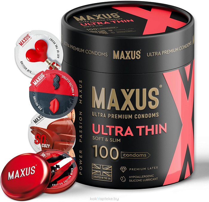 Презервативы гладкие Maxus Ultra Thin (Ультратонкие) 100 штук в упаковке