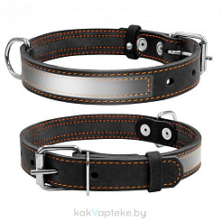 CoLLaR Ошейник для собак,со светоотражающей лентой ,ширина 35мм, длина 47-62 см) чёрный
