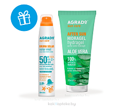 AGRADO Набор косметический: Детский солнцезащитный мист SPF50+, 200мл + Гидрогель после загара Алоэ Вера, 200мл