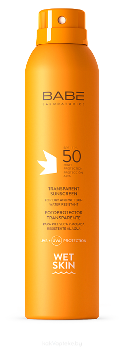 "LABORATORIOS BABE" Прозрачный солнцезащитный спрей для влажной кожи SPF 50 (влагоустойчивый) / TRANSPARENT SUNSCREEN WET SKIN SPF 50, 200 мл