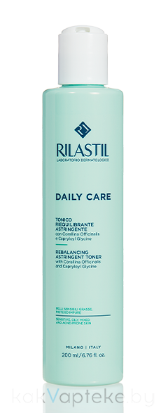 Rilastil DAILY CARE Вяжущий восстанавливающий тоник для лица для жирной, комбинированной и склонной к акне кожи, 200 мл